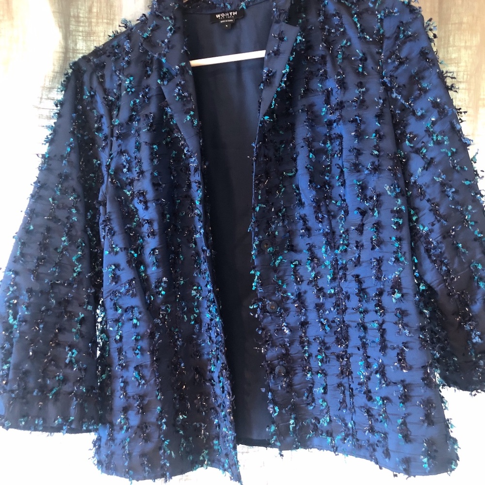 Worth Blue Textured Satin Jacket